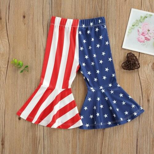 Summer Baby Flare Pants Independence Day American Flag Print Elastic Waist Bright Colored Bell-bottom Trousers Clothing