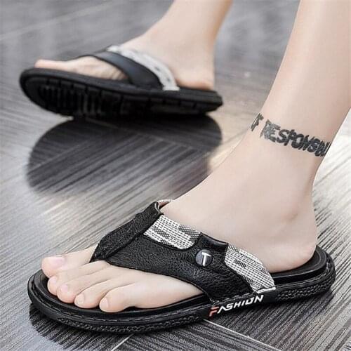 Summer Leather Flip Flop Men Thick Soled Beach Shoes Arch Clip Toe Shock Absorption Slipper Mens Outdoors Convenience Footwear