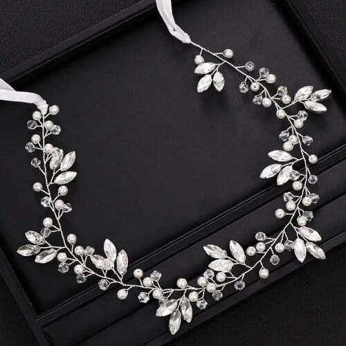 Trendy Silver color Crystal Pearl Wedding Headband tiara Bridal Hedpiece Hair Accessories Prom Show Women Head Hair Jewelry