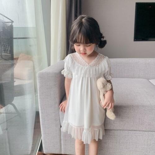 Summer Children Girls Lolita Dress Princess V Neck Sleepshirts Lace Tulle Nightgowns.Victorian Toddler Kid Nightdress Sleepwear