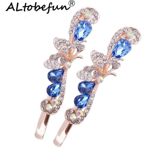 ALTOBEFUN New Fashion Butterfly Crystal Hairpins For Women Ladies Girls Pair Hair Clips Elegant Jewelry Bridal Barrettes AE014