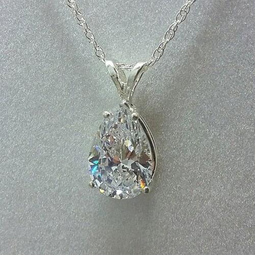VAGZEB Luxury Pear Cubic Zirconia Pendant Necklace for Bridal Wedding Engagement Party High-quality Silver Color Fashion Jewelry