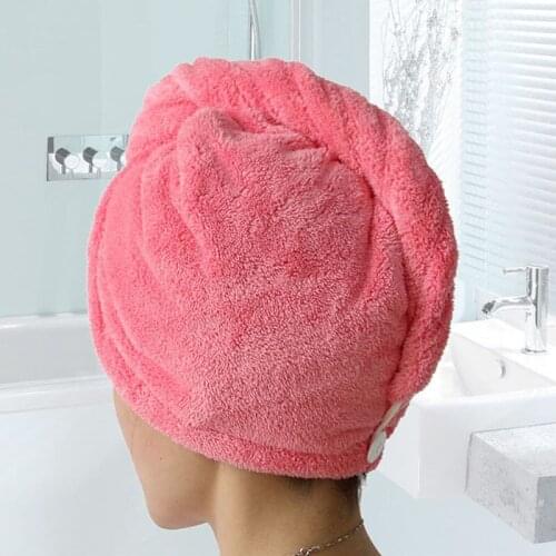 Womens Bathroom Super Absorbent Quick-drying Velvet Fabric Hair Towel Bath Dry Cap Solid Towel