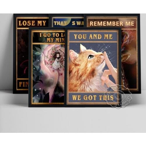 Fairytale Whale Little Girl Poster, Dreamlike Planet Deer Wall Picture, Cat Portrait Art Prints, Kids Room Nursery Home Decor