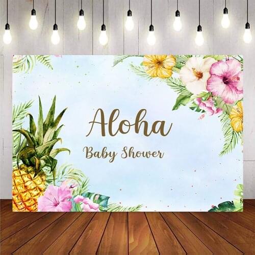 Aloha Luau Tiki Party Backdrop Hawaiian Flamingo Party Photo Background Tropical Summer Birthday Party Photography newborn baby