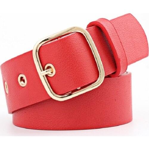 2018 New Design Black Red White Wide Faux Leather Belt Waistband Female Vintage Square Pin Buckle Waist Belts for Women Dresses