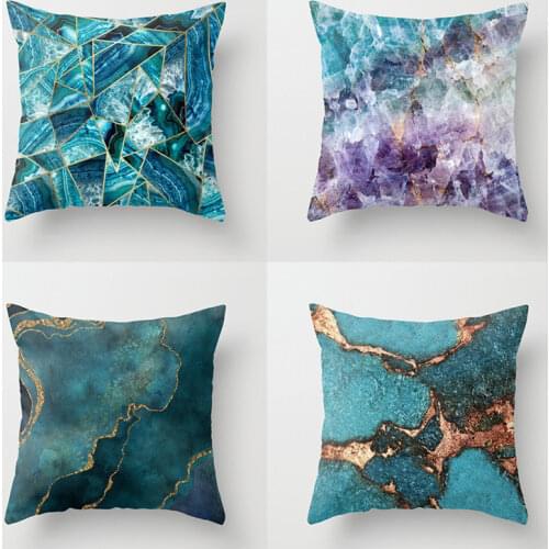 Retro Marble Geometric Sea Ocean Turquoise Throw Pillow Decorative Art Cushion Cover Chair Pillow Case for sofa livingroom Car