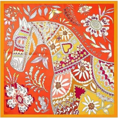 Luxury Brand New Design Printed Square Bandana Scarf 130*130cm Twill Silk Scarf Women Kerchief Scarves For Ladies Stoles Shaws