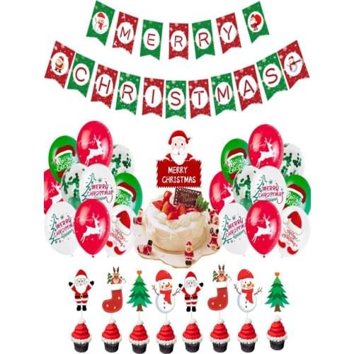 Christmas Theme Party Decoration Merry Christmas Flag Banner Balloon Birthday Cake Insert Suit