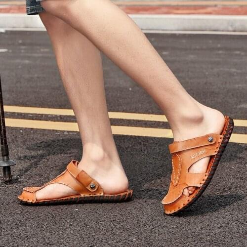 Sandal Men Shoes Mens Toe Loop Sandals Samool Shoes Men Gladiator Beach Sandles Summer Male Sandal Roman Slip On Genuine Leather