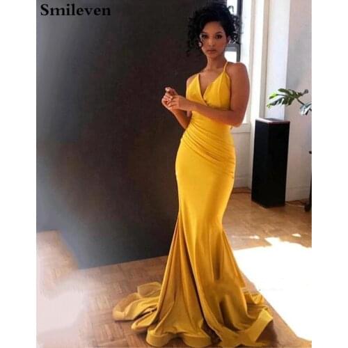 Smileven Sexy Mermaid Evening Dress Robe de Soiree Halter Prom Gowns Soft Satin Evening Party Gowns Vestido de Festa