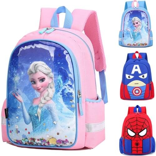 Disney Frozen Elsa Primary Schoolbag Spider-man Iron Man Girls Boys Kids Satchel Children Knapsack Cartoon Student Bag Backpacks