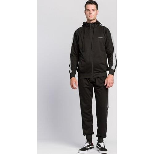 Mens Hooded Sweatshirt Suit Classic Colorblock Casual Fashion Printed Hoodies with Pencil Sports Drawstring Trousers