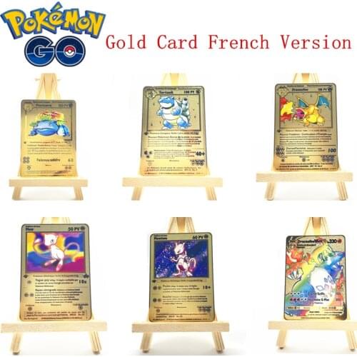 New Pokemon French Charizard Vmax Mewtwo GX Shiny Gold Metal Card Game Tag Team Fighting Ordering Series Child Christmas Gift