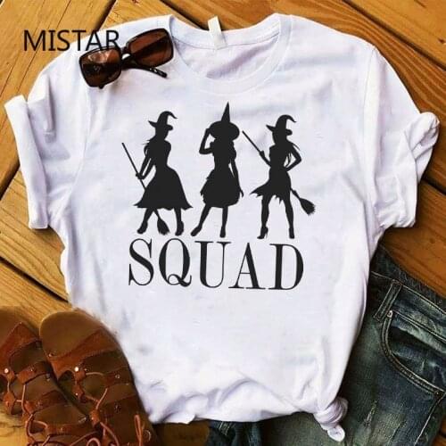 Funny Witch Graphic T-shirts Women Printed Fashion Halloween Short Sleeve Casual White Top Tshirt Cute Cartoon Women Clothes
