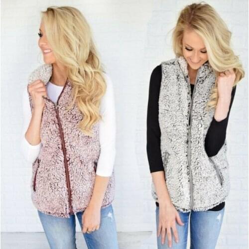 Womens Winter Outwear Casual Warm Faux Fur Zip Up Sherpa Jacket