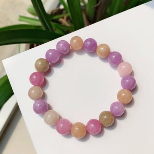 10mm Round Ball Beaded Natural Gems Stone Bracelets for Women Mixed Jades Colorful Pink Purple Chalcedony Crystal Braceletes