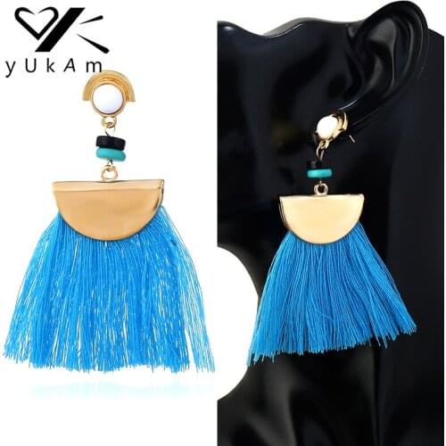 YUKAM Ethnic Imitation Pearl Long Tassel Fan Earrings Bead Fringe Drop Earrings for Women Exaggerated Tassle Earrings Jewelry