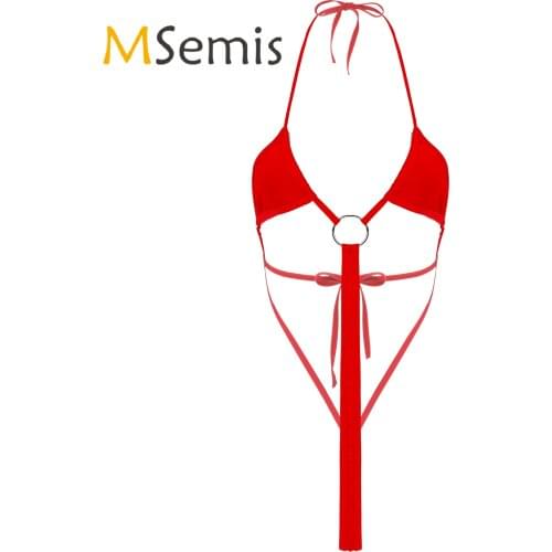 Womens Monokini Swimsuit Halter Lace-up Cutout One-piece Lingerie Bodysuit Sexy Ladies Swimwear Mini Micro Bathing Suit Clothing