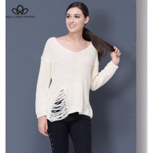 Bella Philosophy women autumn winter new holes hollow out loose oversized sweater pull over