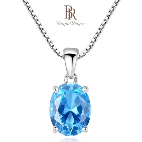 Bague Ringen Sterling Silver 925 Jewelry Blue Gemstones Necklace for Women Oval 7*9mm Aquamarine Female Jewelry for Party Gifts