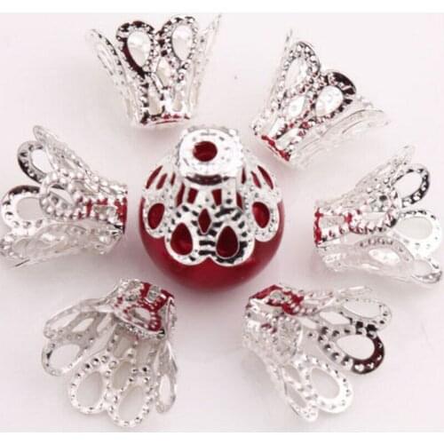 100PCS Silver Plated Plated Flower Bead Caps Bead Caps Findings Filigree Flower Cup Shape For DIY Jewelry Making 7mm