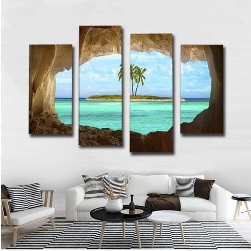 4PCS HD Printing Beautiful Ocean Island Art Painting Poster Modern Living Room Bedroom Home Decoration Picture Without Frame