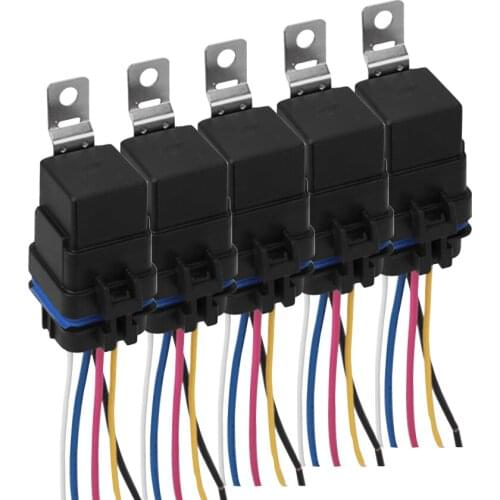 5PCS Auto Car Relay & Socket Holder Waterproof Integrated 12V 40A 5PIN 18/16AWG