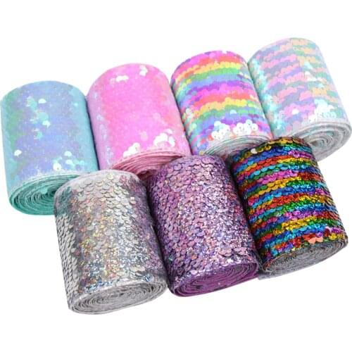 AHB 25Yards Reversible Sequin Ribbon 75MM Laser Sequin Ribbon DIY Hair Accessories Wedding Party Holiday Decor Materials