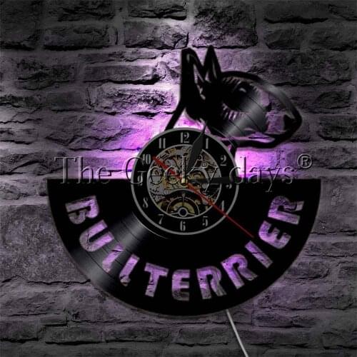 Bull Terrier LED Light Dog Spiral LED Wall Light Puppy Wall Clock Vinyl Record Dog Wall Art Bullterrier Lovers Gift