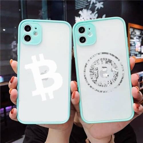 Bitcoin Phone Case For iPhone 12 11 Mini Pro XR XS Max 7 8 Plus X Matte transparent blue Back Cover
