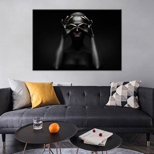 Black Gold African Woman Canvas Painting Creative Portrait Sexy Beauty Model Art Poster For Living Room Home Wall Decor Pictures