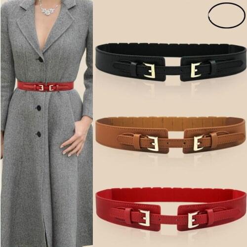 Designer Belts Women High Quality Elastic Doulbe Gold Buckle Ladies Female Waistband PU Leather Strap For Dress Ceinture Corset