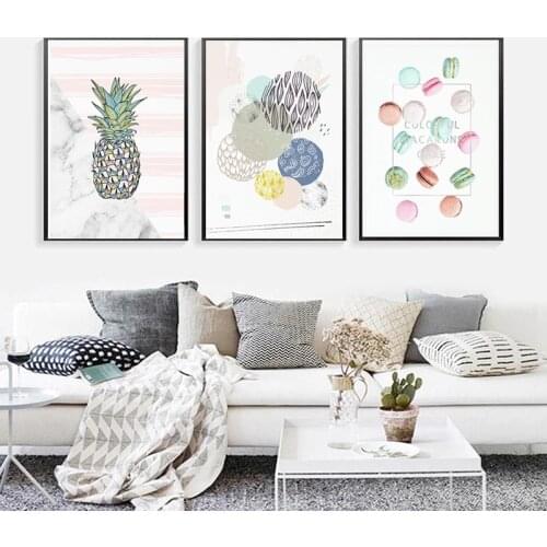 Pineapple ice cream Food Macaron Cookies Canvas Painting Wall Art Nordic Posters And Prints Wall Pictures For Living Room Decor