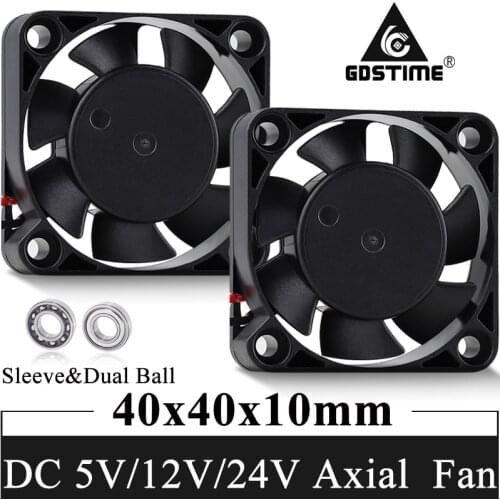 1 Piece Gdstime DC 24V 12V 5V 40MM 2PIN 3PIN Ball Bearing Computer Case CPU Cooler Cooling Fan Black 40x40x10mm For 3D Printer