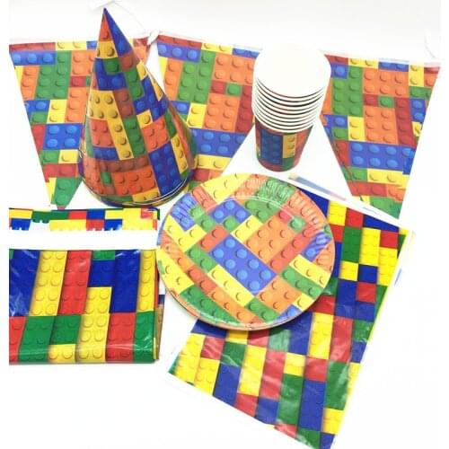 Legoing Blocks Party Supplies Disposable Tableware Paper Cup Plate Straw Tablecloth Kids Birthday Party Baby Shower Decorations