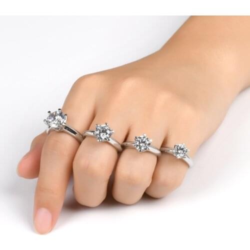 LESF 925 Sterling Silver Rings Women Engagement Rings Round Sona Diamond Wedding Gift Main Stone Size 1/1.5/2/3 CT