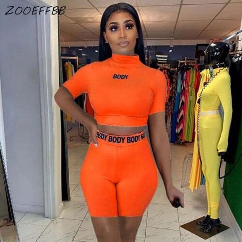 ZOOEFFBB Trendy Summer Tracksuit Letter Two Piece Outfits for Women Clothing Crop Top and Biker Shorts Sweat Suit Matching Sets
