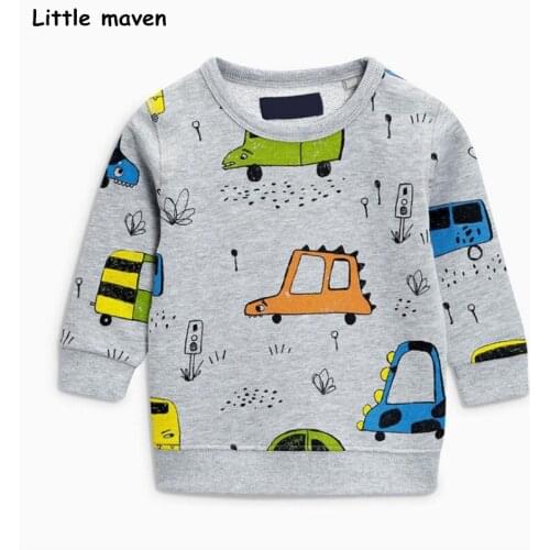 Little maven 2017 winter new baby boy brand clothes boys car print add soft nap warm thick t shirt C0078