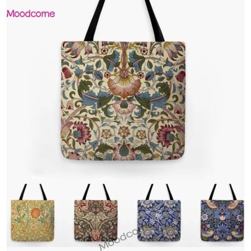 Flower Pattern Fashion William Morris Lemon Floral Green Plant Art Water Resistant Shoulder Tote Bag Cotton Linen Shopping Bag