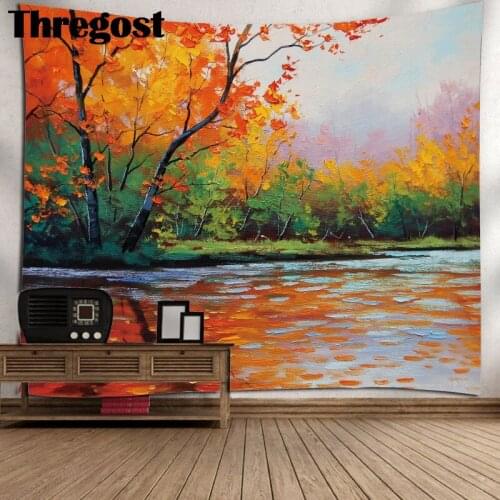 Thregost Wall Hanging Polyester Printed 3D Scenic Living Room Bedroom Wall Carpet Decor Woven Rectangle Wall Cloth Tapestries