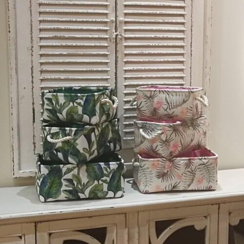 Nordic Storage Basket Tropical Leaves Flowers Linen Storage Organizer Clothes Basket Laundry Sundries Toy Organizer Home Decor