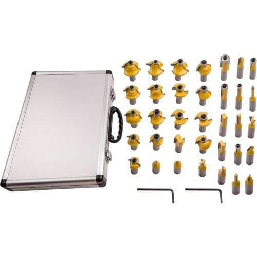 New 35 Piece Carbide Router Bit Tools Set W/ Case-1/2 Inch Shanks Router Bit Straight Cutter Dovetail Flush Trim 35 Pcs/ Set Kit