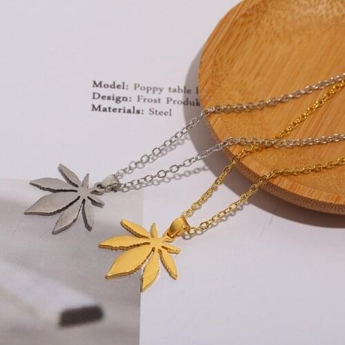 NEW Stainless Steel Necklace for Women Man Maple Leaf Choker Pendant Chain Necklaces Engagement Jewelry Korean Fashion