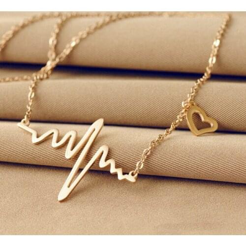 ECG Heart Pendant Necklace Women Collar Maxi Necklace Choker Necklaces for Women Neckless Jewelry NE456