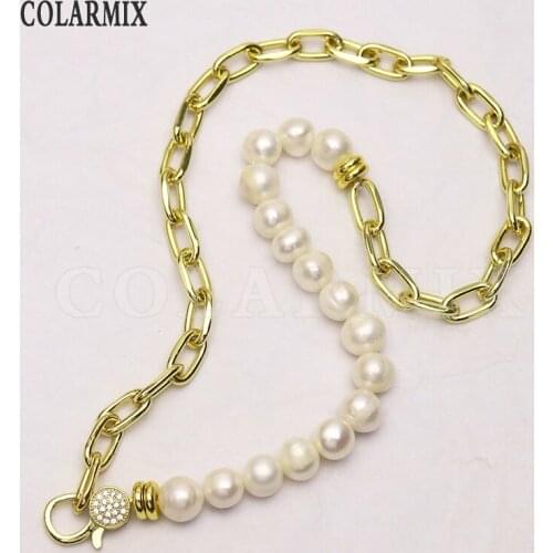 4 Strand 9-10mm Pearls necklace Handmade necklace link metal chain necklace women long necklace gift jewelry chain 9794