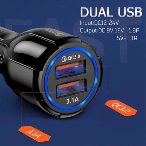 QC3.0 Dual USB Charger for Universal Mobile Phone Tablet Fast Car Charger for iPhone Samsung Huawei Xiaomi Universal Car Charger