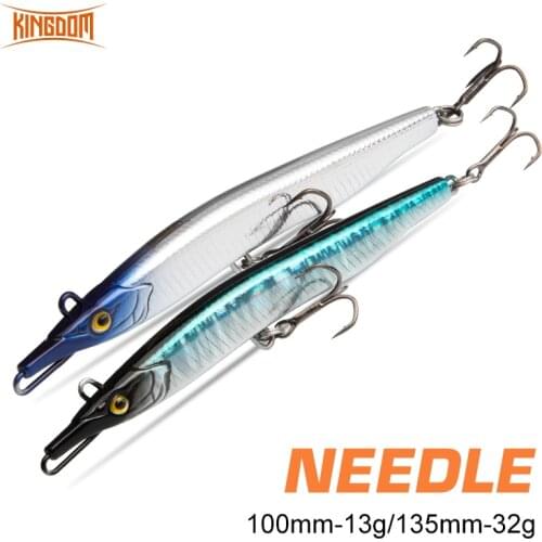 Kingdom Needle Fish Sinking Pencil Fishing Lures 100mm 13g 135mm 32g For Seabass Trout Bass Artificial Wobblers Hard SwimBaits