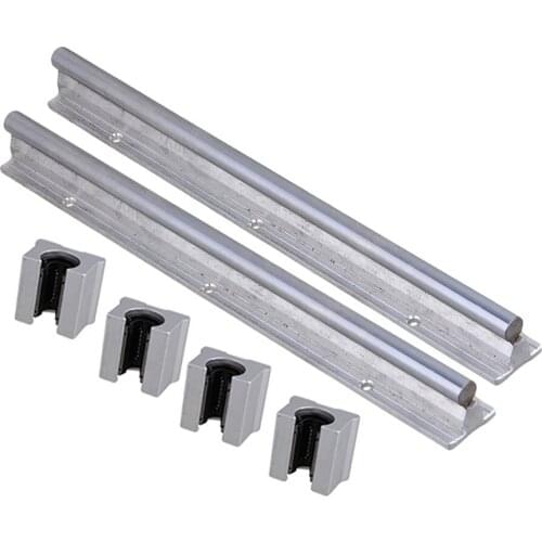 Silver Open Roller Bearing Slide Block & L300mm SBR12 Linear Bearing Rail Guide with 12mm Dia Shaft for CNC Machine Set of 6