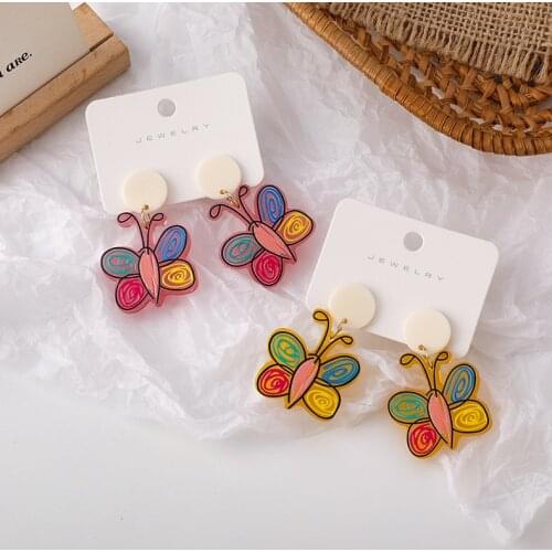 Korea Ins Vintage Butterfly Earrings Rainbow Wing Moth Simple Cute Acrylic Harajuku Earrings for Women Fashion Jewelry Gifts New